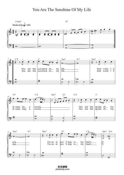 “You Are The Sunshine Of My Life”钢琴谱-Words and Music by
STEVIE WONDER-免费下载-天天钢琴