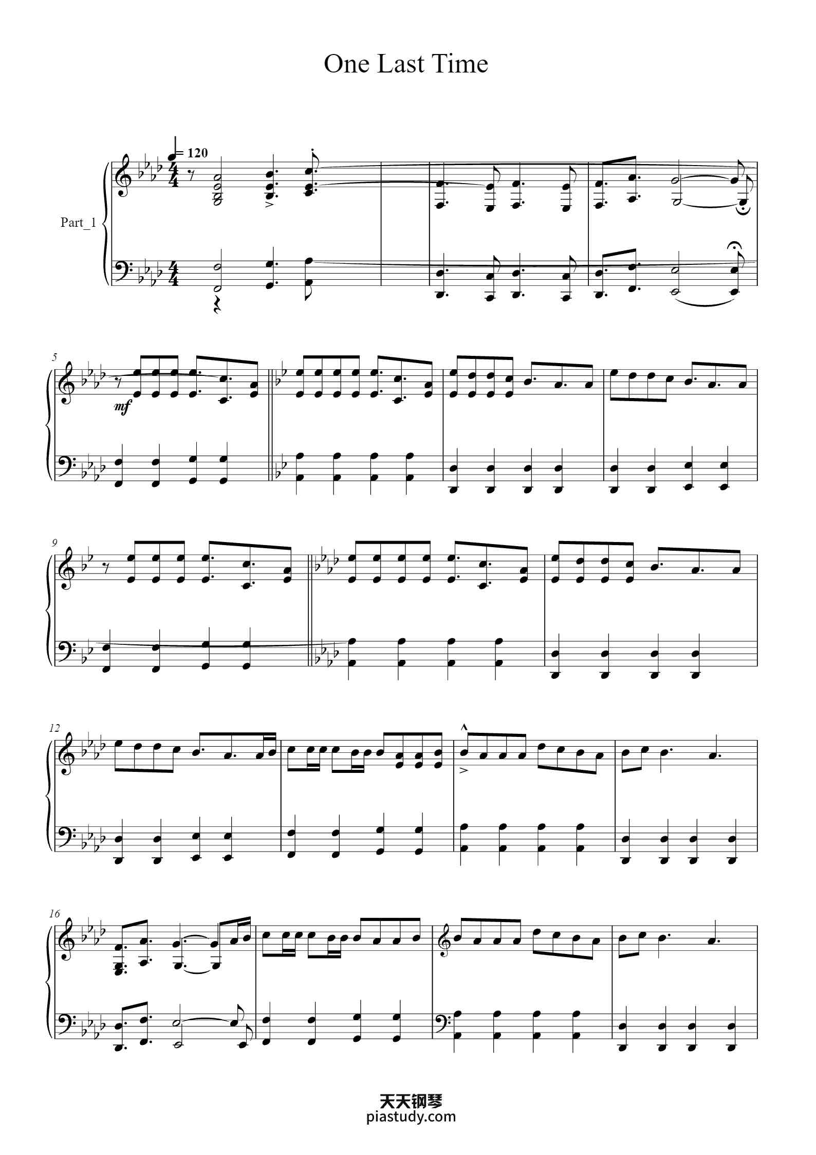 'One Last Time' - Piano Sheet Music By Ariana Grande | TOPiano