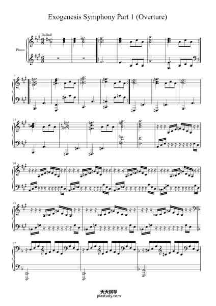 “Exogenesis Symphony Part 1 (Overture)”钢琴谱-Matthew Bellamy-免费下载-天天钢琴