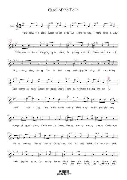 “Carol of the Bells”钢琴谱-Mykola Dmytrovych Leontovych-免费下载-天天钢琴