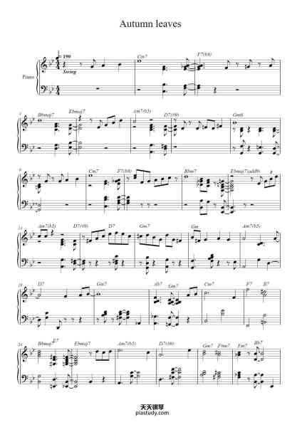 “Autumn leaves”钢琴谱- Joseph Kosma
 (lyrics: Jacques Prévert & Johnny Mercer)
-免费下载-天天钢琴