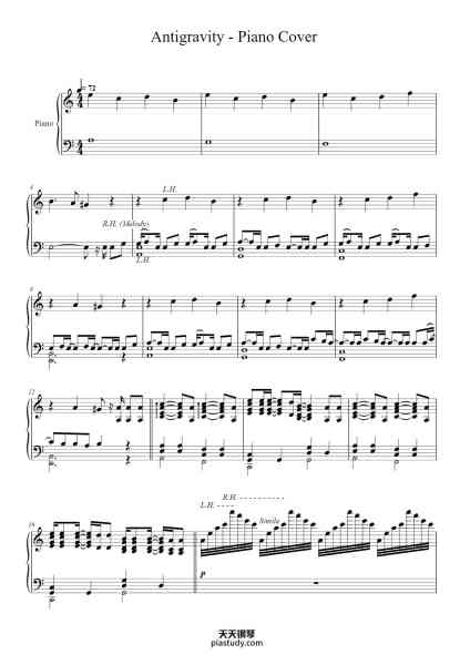 “Antigravity - Piano Cover”钢琴谱-Piano Cover Arr. 3dgrabb-免费下载-天天钢琴