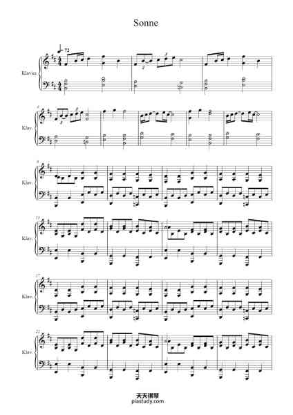 “Sonne”钢琴谱-Rammstein Arr.: Johannes Kölsch-免费下载-天天钢琴