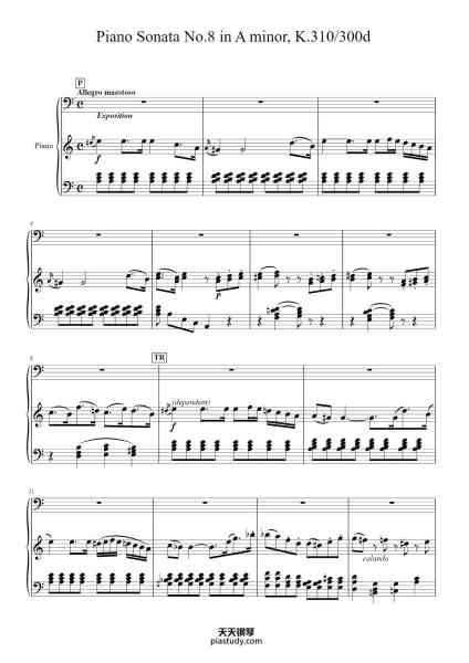 “Piano Sonata No. 8 in A Minor, K. 310/300d”钢琴谱-W.A. Mozart-免费下载-天天钢琴