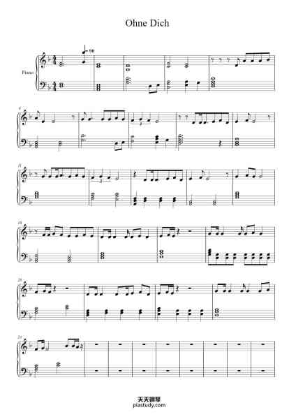 “Ohne Dich”钢琴谱-Rammstein-免费下载-天天钢琴
