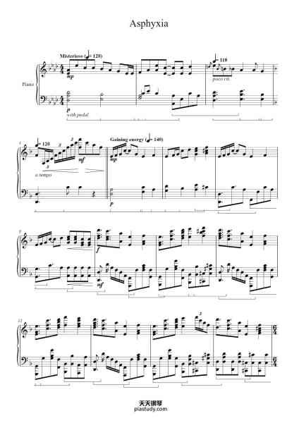 “Asphyxia”钢琴谱-Yutaka Yamada Arranged by Akmigone Transcribed by Luke Armstrong-免费下载-天天钢琴