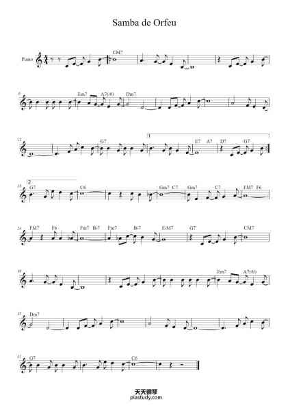 “Samba de Orfeu”钢琴谱-Luiz Bonfa-免费下载-天天钢琴
