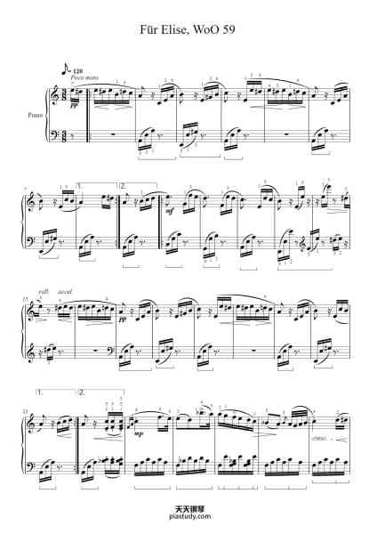 “Für Elise, WoO 59”钢琴谱-L. van Beethoven-免费下载-天天钢琴