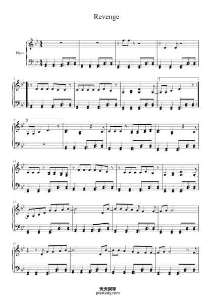 “Revenge”钢琴谱-Song By: TryHardNinja
Transposed By: SquarePig6
-免费下载-天天钢琴