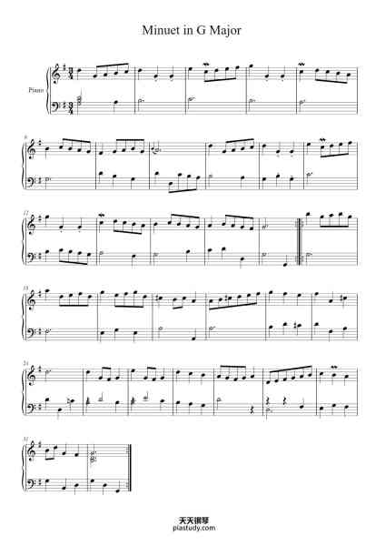 “Minuet in G Major”钢琴谱-Christian Petzold
(1677–1733)-免费下载-天天钢琴