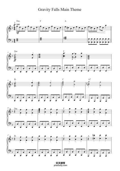“Gravity Falls (Main Theme)”钢琴谱-Brad Breeck-免费下载-天天钢琴