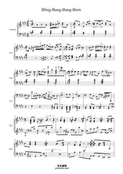 “Bling-Bang-Bang-Born (Piano Tutorial)”钢琴谱-Tedfort Twaindon-免费下载-天天钢琴
