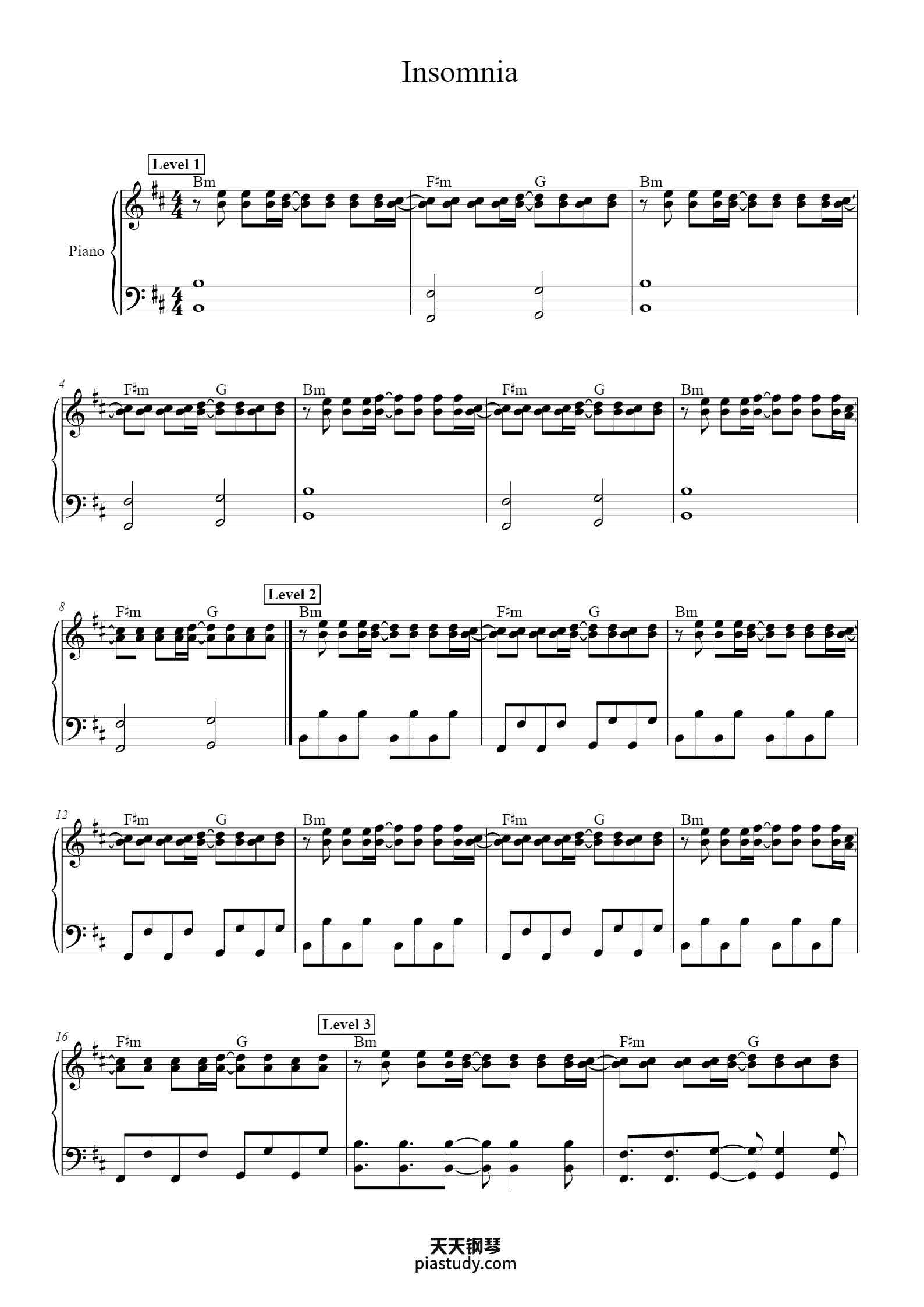 Insomnia钢琴谱 - Faithless - free piano sheet music - PiaNoproblem