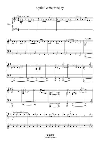 “Squid Game Medley”钢琴谱-Jung Jae-il
Arr. Ryan Zhu
-免费下载-天天钢琴