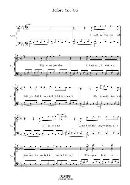 “Before You Go”钢琴谱-Lewis Capaldi - adaptation de Coralie Boher-免费下载-天天钢琴