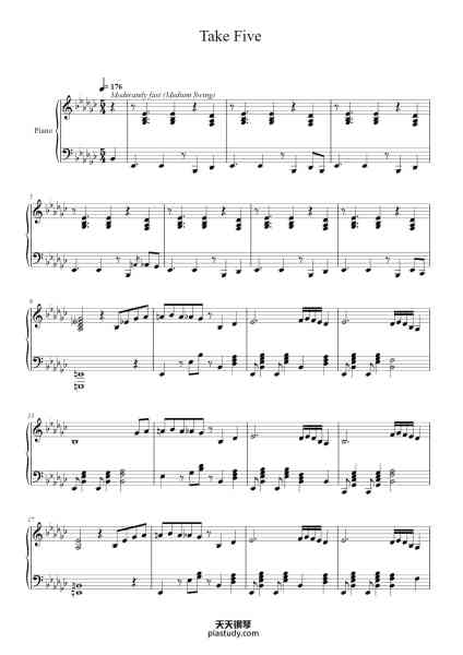 “Take Five”钢琴谱-Paul Desmond / Dave Brubeck
-免费下载-天天钢琴