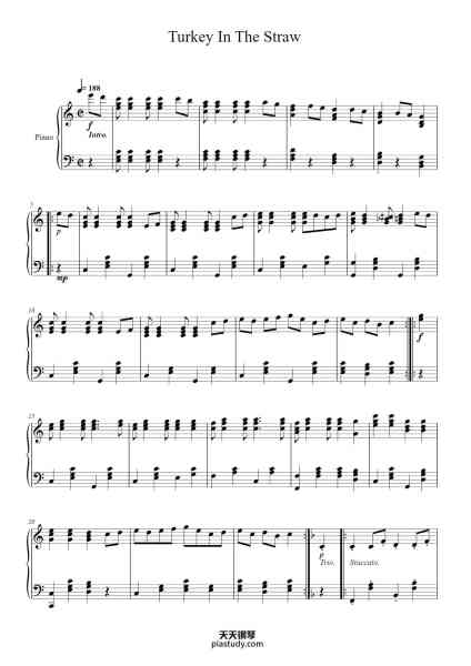 “Turkey In The Straw - A Ragtime Fantasie”钢琴谱-Otto Bonnell-免费下载-天天钢琴