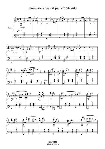 “Thompsons easiest piano7 Mazuka”钢琴谱-John Thompson-免费下载-天天钢琴
