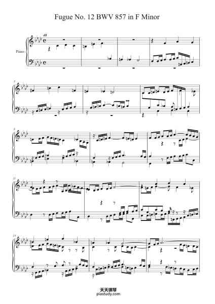“Fugue No. 12 in F Minor, BWV 857”钢琴谱-Johann Sebastian Bach
(1685 - 1750)-免费下载-天天钢琴