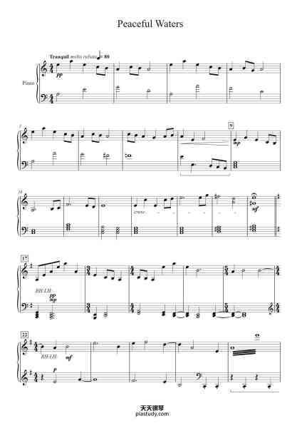 “Peaceful Waters”钢琴谱-Jeremy Soule-免费下载-天天钢琴