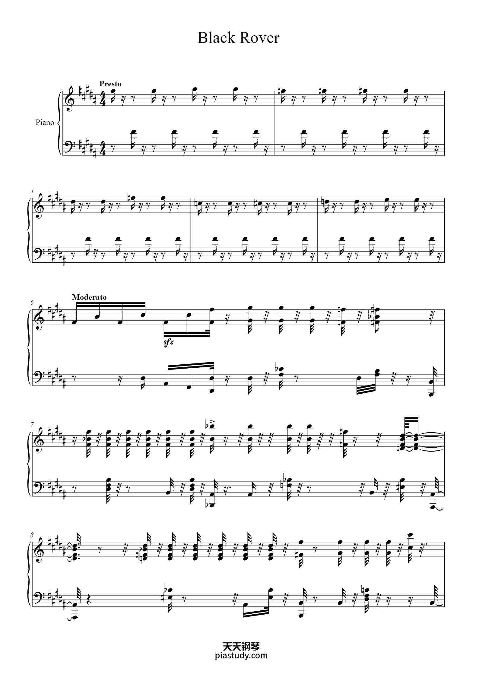 'Black Rover' - Piano Sheet Music By Juneles Jimwebb | TOPiano