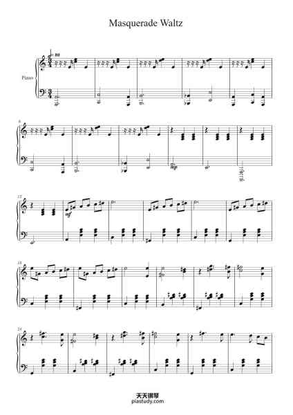 “Masquerade Suite: Waltz”钢琴谱-Aram Khachaturian-免费下载-天天钢琴