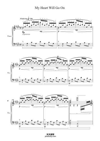 “My Heart Will Go On”钢琴谱-Music by JAMES HORNER 
and Words by WILL JENNINGS
Arr. Esther MAROTTA 
-免费下载-天天钢琴