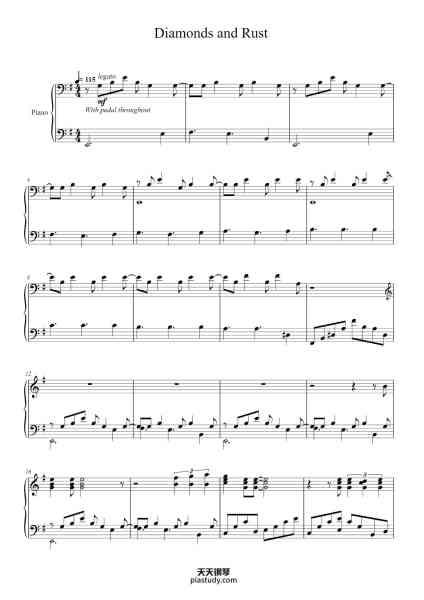 “Diamonds and Rust”钢琴谱-Words and Music by Joan Baez-免费下载-天天钢琴