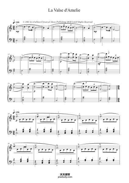 “La Valse d'Amelie”钢琴谱-Music by Yann Tiersen-免费下载-天天钢琴