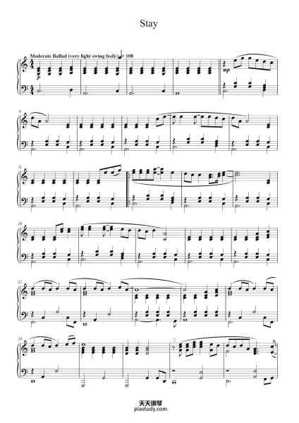 “Stay”钢琴谱-Words and Music by MIKKY EKKO
and JUSTIN PARKER-免费下载-天天钢琴
