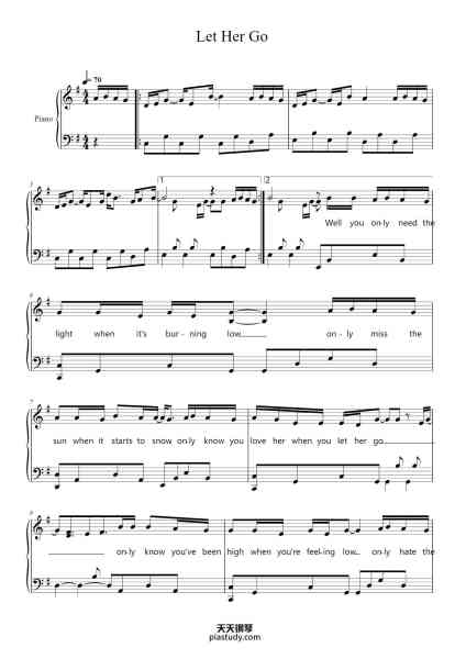 “Let Her Go”钢琴谱-Passenger-免费下载-天天钢琴