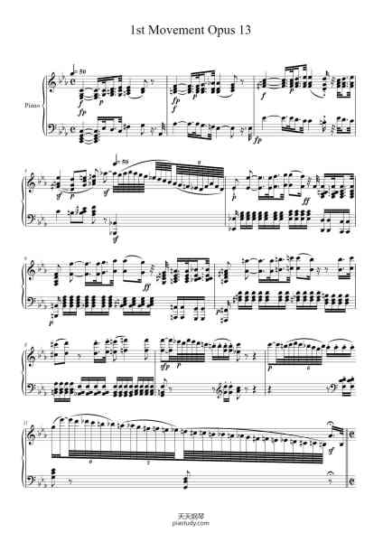 “Sonate No 8,“Pathétique” 1st Movement”钢琴谱-Ludwig van Beethoven (1770 - 1827)-免费下载-天天钢琴
