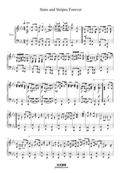 “The Stars and Stripes Forever”钢琴谱-John Philip Sousa (1854-1932)-免费下载-天天钢琴