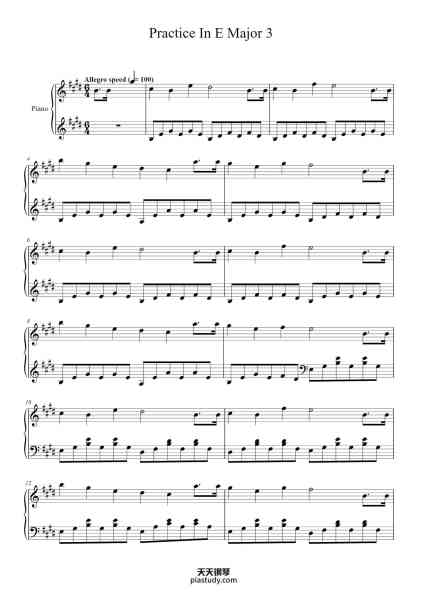 “Practice In E Major 3”钢琴谱-FG Gle Jirayu 101-免费下载-天天钢琴