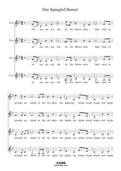 “The Star-Spangled Banner”钢琴谱-John Stafford Smith-免费下载-天天钢琴