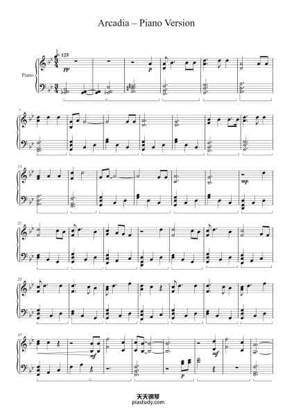 “Arcadia – Piano Version”钢琴谱-Lautus Phichad-免费下载-天天钢琴