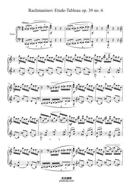 “Etude-Tableau in A Minor, Op. 39, No. 6”钢琴谱-Сергей Васильевич Рахманинов
 (Sergej Vasil'evič Rachmaninov)-免费下载-天天钢琴