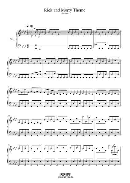 “Rick and Morty Theme”钢琴谱-Arranged by ThePandaTo0th-免费下载-天天钢琴