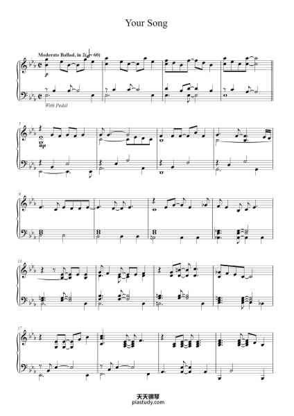 “Your Song”钢琴谱-Words and Music by ELTON JOHN
and BERNIE TAUPIN-免费下载-天天钢琴