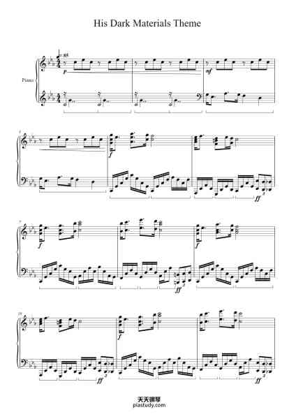 “His Dark Materials Theme”钢琴谱-Lorne Balfe-免费下载-天天钢琴