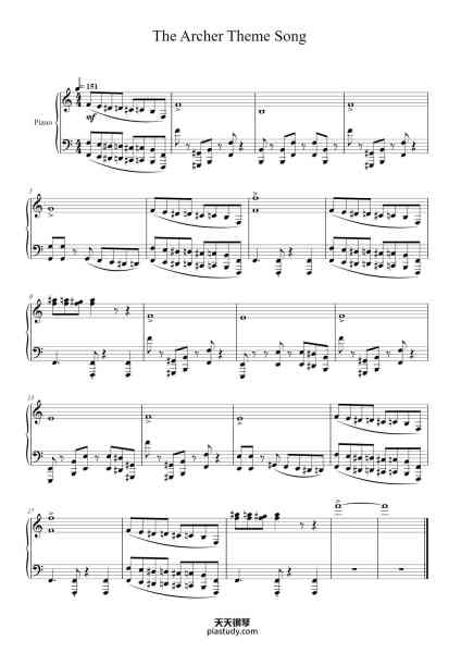 “The Archer Theme Song”钢琴谱-Composed by Scott Sims Arranged by Raoul Harel-免费下载-天天钢琴