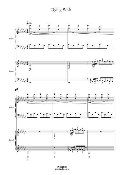 “Dying Wish”钢琴谱-作曲・編曲：Rasmus Faber    Arrange by Andy Garfield-免费下载-天天钢琴