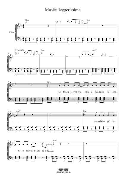 “Musica leggerissima”钢琴谱-Colapesce-免费下载-天天钢琴