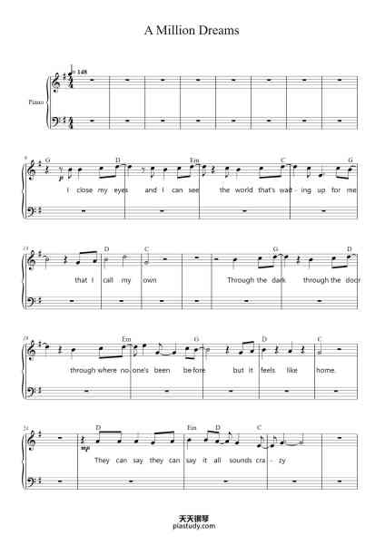 “A Million Dreams”钢琴谱-Aidan Meggitt-免费下载-天天钢琴
