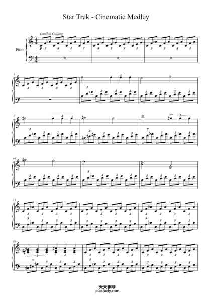 “Star Trek - Cinematic Medley - Piano Solo”钢琴谱-Michael Giacchino Various Arrangers Rodger Clutter-免费下载-天天钢琴