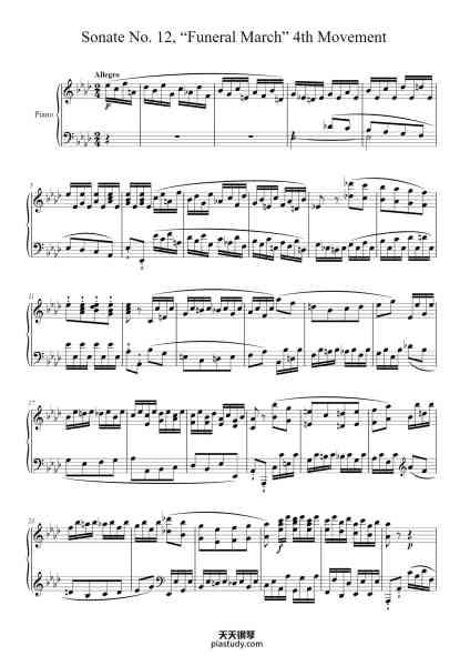 “Sonata No. 12 in A-flat Major, Op. 26 "Funeral March": IV. Allegro”钢琴谱-Ludwig van Beethoven
(1770 - 1827)-免费下载-天天钢琴