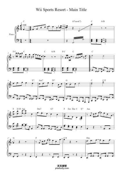 “Wii Sports Resort - Main Title”钢琴谱-Composed by Ryo Nagamatsu
Arranged by Jack Meyer
-免费下载-天天钢琴