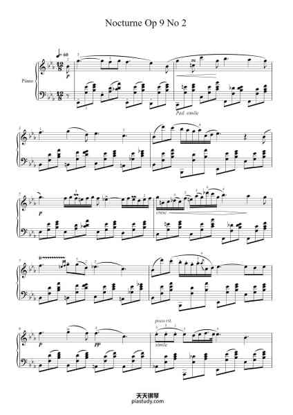 “Nocturne Op.9 No. 2 in E-flat Major”钢琴谱-Chopin-免费下载-天天钢琴