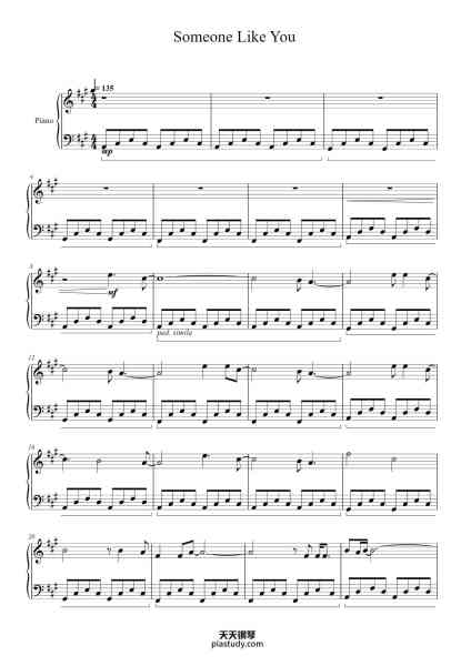 “Someone Like You”钢琴谱-Lyrics by Adele Laurie Blue Adkins and Daniel Dodd Wilson
-免费下载-天天钢琴