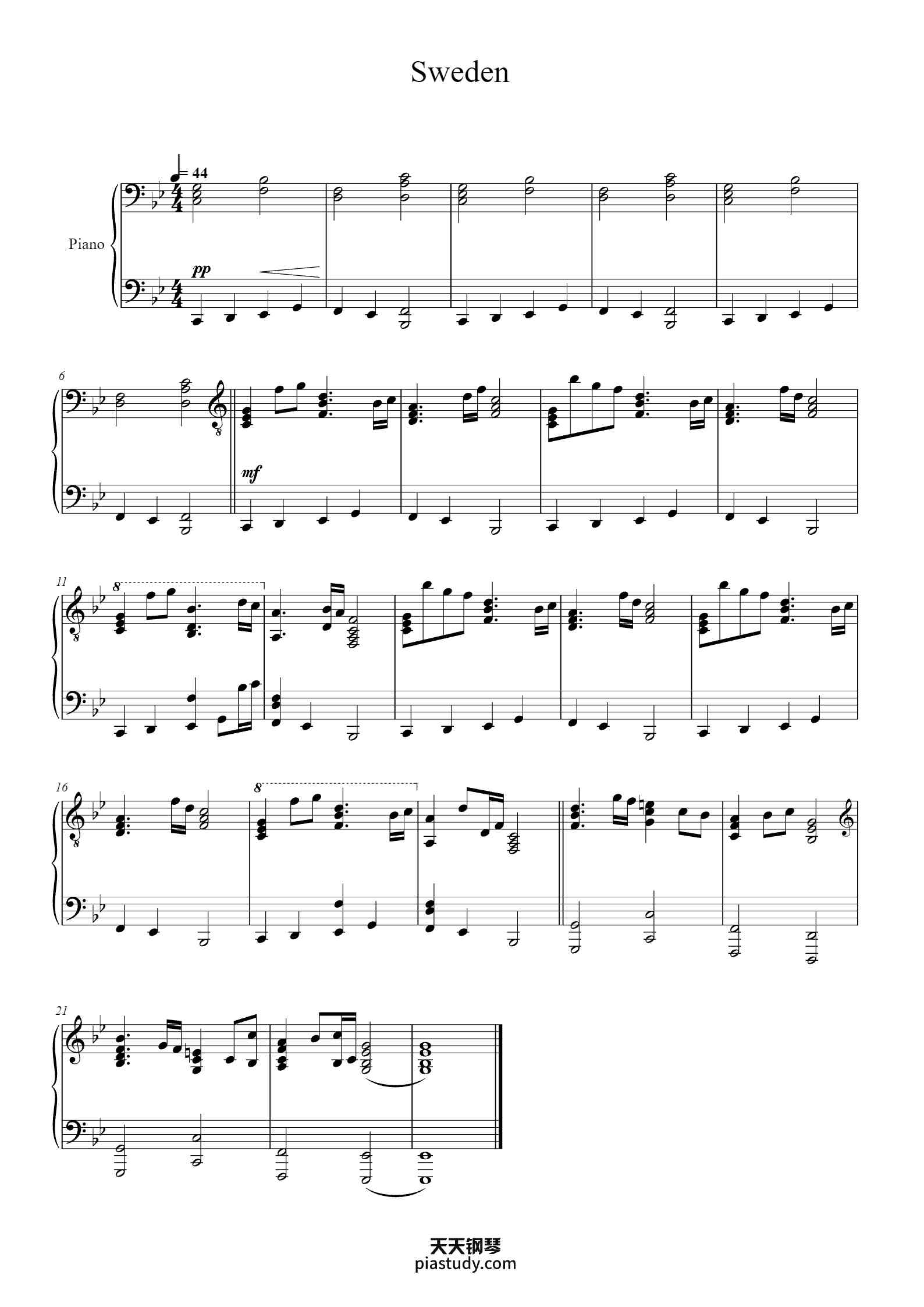 Sweden钢琴谱 - C418 - free piano sheet music - PiaNoproblem